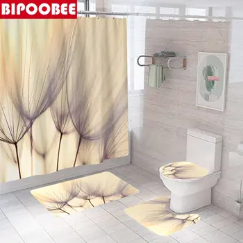 Водоустойчив тъканно завеса за душ, Аксесоари за декора на банята под формата на глухарче, Цветни завеси за баня, Капака на тоалетната чиния, Нескользящий килим, мокет