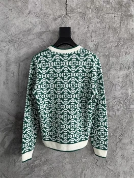 Върхова продуктова версия на Зелени карирани Жаккардовый пуловер с логото на Casablanca За мъже и жени с бродерия на лого, 1: 1, качулки Оверсайз