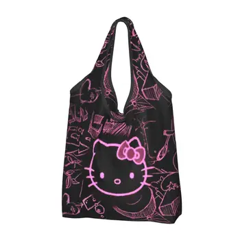 Големи многократна употреба мультяшные Хранителни чанти Kawaii Sanrio HelloKitty, рециклируеми Сгъваеми Еко чанти за пазаруване, миещи, леки