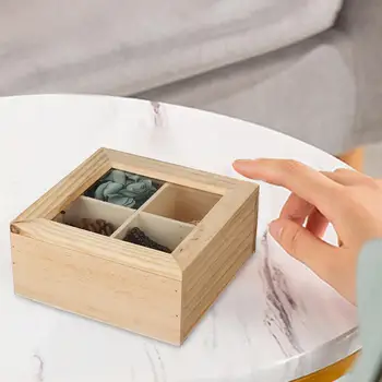 Дървена кутия за съхранение на Бижута Витрина Декоративна Преносима със стъклен капак Подарък кутия Органайзер Кутия памет за гривни Обици