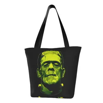 Зелена чанта за пазаруване с чудовището на Франкенщайн, дамски холщовая чанта през рамо, здрави торбички за пазаруване от филмите на ужасите за Хелоуин