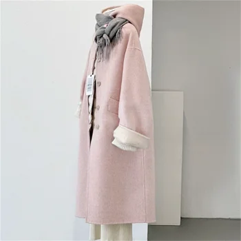 зимата rose двустранно вълна палто с качулка, женски есенно-зимно палто