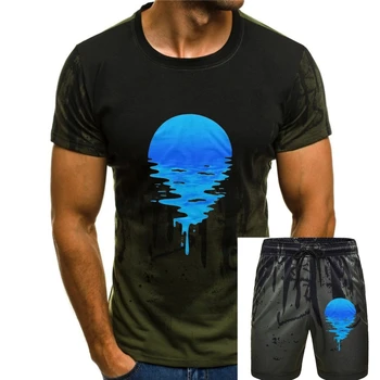 Изгрев на Луната, закачен на слънцето, Космическото море, черна тениска с дълъг и къс ръкав, тениска за градинска дрехи Fn9327