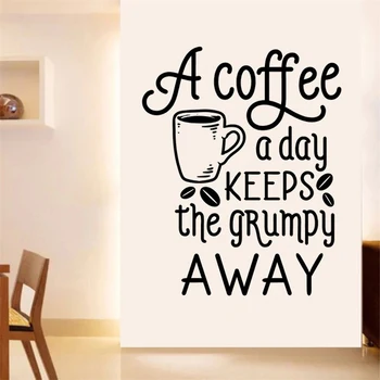 Кафе на ден Пази цитат на Стикери за стена Винил за витрини кафе Декор Трапезария Стенописи Подвижна плакат HJ2295