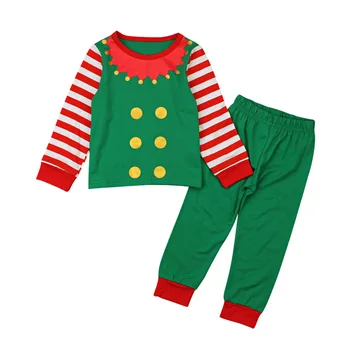 Коледни тениски с дълъг ръкав за малки момчета и момичета + панталони, комплекти, дрехи от 2 теми, нова година детски костюм на райе за деца
