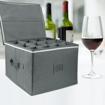 Кутия за съхранение на вино, чаши за вино с разделител, Контейнери за съхранение на багаж, кутии за съхранение на чаши с твърда черупка и капаци могат да се Настанят 12 чаши за вино