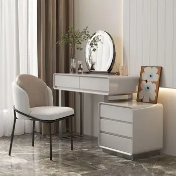 Лесен луксозен скрин, домашен стол, светла луксозна спалня, модерен лесен шкаф за съхранение, вградена масичка за грим в стил кремовом