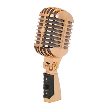 Метален ретро микрофон за моделиране на 2 канала, класически ретро Динамичен вокален микрофон универсална поставка за караоке на живо