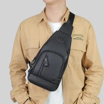 Модерен Мъжки Нагрудная Чанта С Конектор USB В Луксозен Стил, Мъжка Чанта На Едно рамо, Мъжки Нагрудная Чанта, Черни, Мъжки Чанти