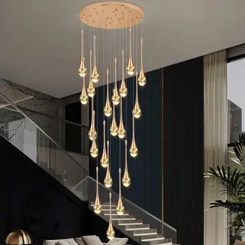 Модерни кристални полилеи led за дневна, вестибюл, луксозни висящи осветителни тела Cristal по дългата стълба, креативно Златен вътрешно осветление