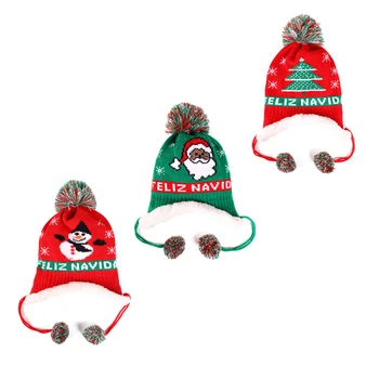 Модни меки възли коледни шапки с анимационни герои с помпоном, памучни шапки за момиченца, с шапка с участието на коледни елхи, Дядо Коледа, подаръци за новородено, Чепчики