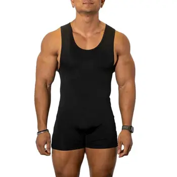 Мъжки борцовские тениски за изказвания, състезателен костюм, Монофонични боксовия гащеризон без ръкав, чорапогащник за вдигане на тежести, дрехи за тренировки във фитнеса
