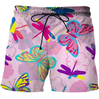Мъжки летни шорти Плажни шорти за плуване с принтом животни от карикатури, мъжки бански, бързо съхнещи бански костюми с пеперуди, шорти за плуване