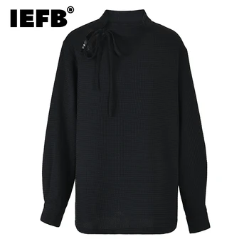 Мъжки ризи IEFB, Нови блузи с дълги ръкави в китайски стил, всекидневни жилетка с вертикални яка и завязками, универсален обикновен плиссированный жилетка CPG0515