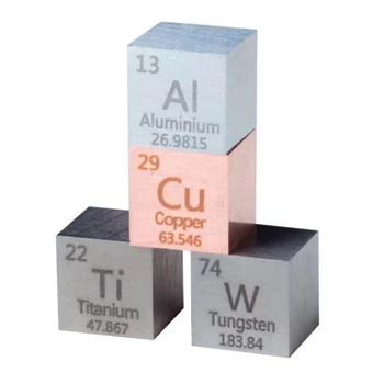 -Набор от кубове-10 мм -Кубчета Алуминиеви Титанов Мед волфрам, Метални зарчета за колекции Периодичната таблица на елементите 10 мм