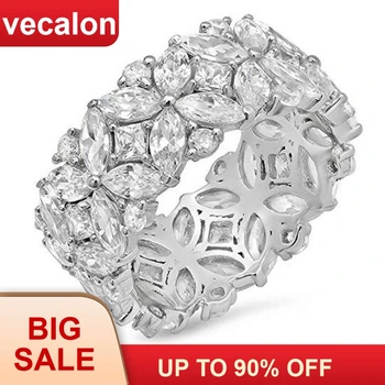 Набор от обещающих пръстени във формата на цвете Vecalon Стерлинговое сребро 925 проба 5A Циркон Cz Годежни пръстени за жени и мъже, Подарък за бижута