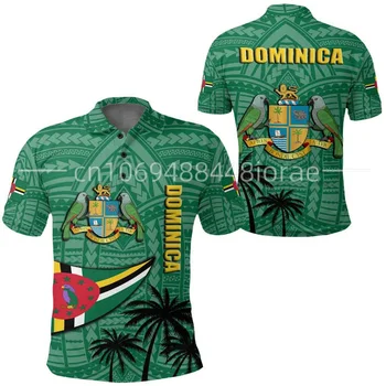 Нова мъжки дрехи Доминики 2023 г., тениска-поло с ревера, свободен топ с принтом - риза поло с флага Доминики