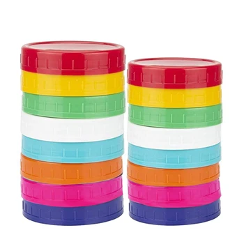 Нови 16 опаковки цветни пластмасови капачки за буркани - 8 капачки с широко гърло и 8 обикновени капаци с топки за устата, мини капак за съхранение на храна