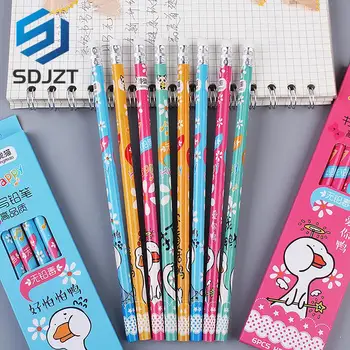 Нови моливи Kawaii, Корейски, канцеларски материали, скъпа мультяшная дръжка HB фигура на патица, подаръци за деца
