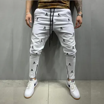 Нови мъжки тактически панталони за джогинг с бродерия на черепа в стил харадзюку, стегнати ежедневни панталони, мъжки спортни панталони в стил хип-хоп с цип 바지