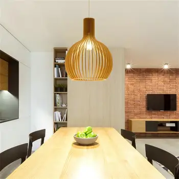 Окачен лампа ръчна изработка във формата на дървена клетка за клетки, декорация на дома, в Холандия, окачена лампа E27, вътрешно led осветление за бара в кафенето на