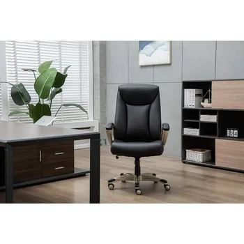 Офис стол, работен стол, административен стол с висока облегалка, може да се върти на 360 градуса и се търкалят плавно с помощта на ролки, черен