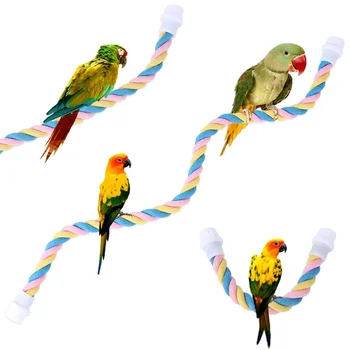 Памук въже, птици, риба на щанда папагал катерене дъвчат памук въже играчка птица U-образна стойка птици обучение полюс Клетка за птици и аксесоари
