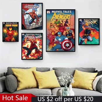 Плакати на Marvel comics, супергерои, Avengers, Капитан Америка, спайдър, живопис върху платно и щампи, монтиране на изкуството за домашен интериор
