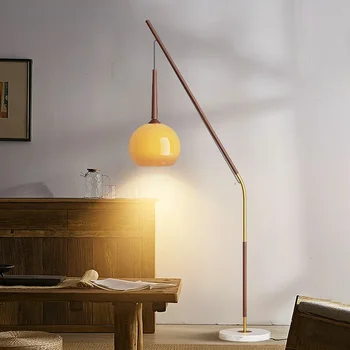Подови полилей от райска ябълка, модерен минималистичен американски ретро лампа в хола, корпус лампи с трансферной печат от орехово дърво
