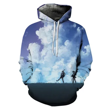 Пролет Есен Нова мода мъжка hoody с качулка Blue Sky Sunset Star Sky 3D принтом с дълъг ръкав и кръгло деколте за отдих и туризъм на Мъжки връхни дрехи