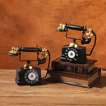 Реколта модел на изкуствен телефон, Статуетка Стария си телефон ръчно рисувани от смола, Въртящи Ретро телефон, Метален Орнамент, Декорация Офис бюрото