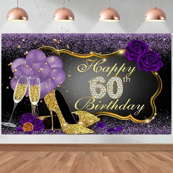 С 60-Годишнината Снимки Декори Блестящ Фон Украса За Партита Цветни Балони Банер На Рожден Ден На Доставка Снимка