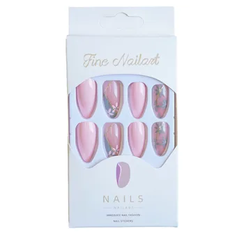 Сиво и розово на Определяне на ноктите с цветен модел, златни пайети, подвижни изкуствени нокти за салонных експерти и наивни жени