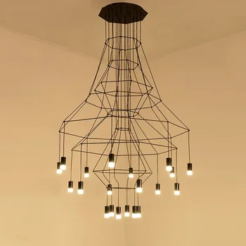 Скандинавска креативната led полилей от черно акрил G9, окачена лампа на стълба в хола, проста линия дизайн, вътрешно осветление, декор