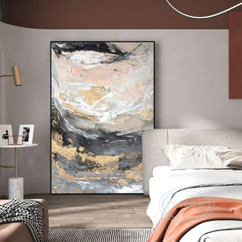 Скандинавски стенно изкуство Платно Абстрактна живопис с маслени бои ръчна изработка, украса на мека мебел за дневна, Фигура, Виси плакат на верандата спални
