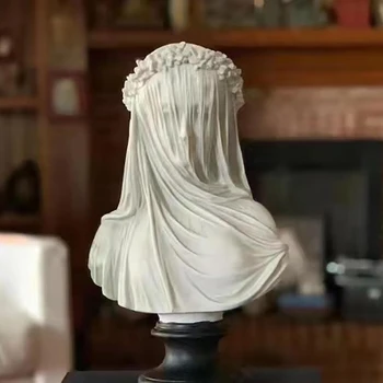 Статуята на бюста на дева под воал Готически начало декор Абстрактна скулптура от бяла смола Статуя на Богинята Занаяти Домашна естетика Здрав
