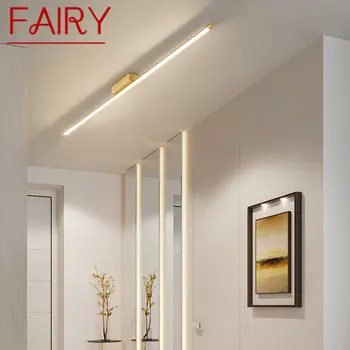 Страхотна модерен месинг тавана лампа LED Creative Simplicity Лампа с дълга ивица за домашно гардероб, веранда, коридор.