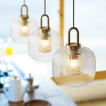 Стъклена окачена лампа, японски окачен лампа, Дизайн в скандинавски стил, Висящи лампи за спалня, модерен окачен лампа