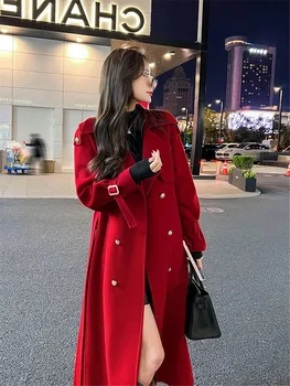 Темперамент светският лъв стил костюми за възрастни хора вълна палто дамско есенно-зимния нова вълна палто със средна дължина, дамска мода
