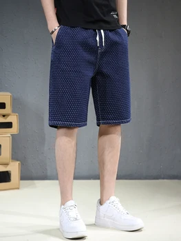 Тънки дънкови къси панталони с еластичен колан и завязками, мъжки дънкови къси панталони с голям размер, свободни стрейчевые шорти XL 5XL 6XL 7XL