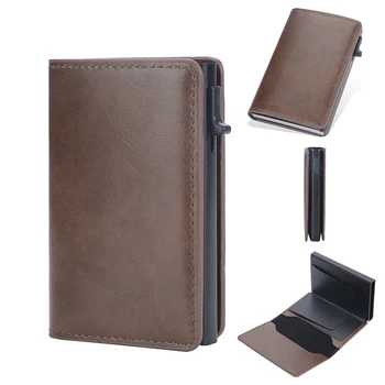 Чантата с притежател на кредитна карта, унисекс Rfid smart-метален Тънък Поп Минималистичен портфейл, Малко черен портфейл с метална вложка