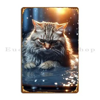 Ядосан котка Кити във водата Метални табели с надпис Garage Bar Cave Pub Създаване на тенекиен означения