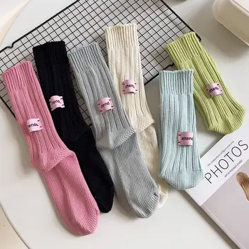 1/3 от Двойките едноцветни чорапи със средна дължина, обикновена чорапи със средна дължина, прости чорапи с розов етикет, мъжки и Женски двойки, спортни чорапи с набивкой