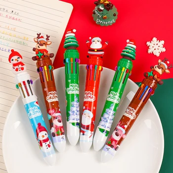 10 цвята, скъпа коледна химикалка химикалка, гел химикалки с участието на Дядо Коледа от картун Kawai, за писане, Ученически пособия, Офис аксесоари