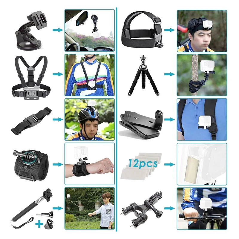 Комплект аксесоари за екшън камери 58 В 1 за спортна камера Gopro Hero 10 9 8 Black Max Go Pro Session Kit Изображение 1