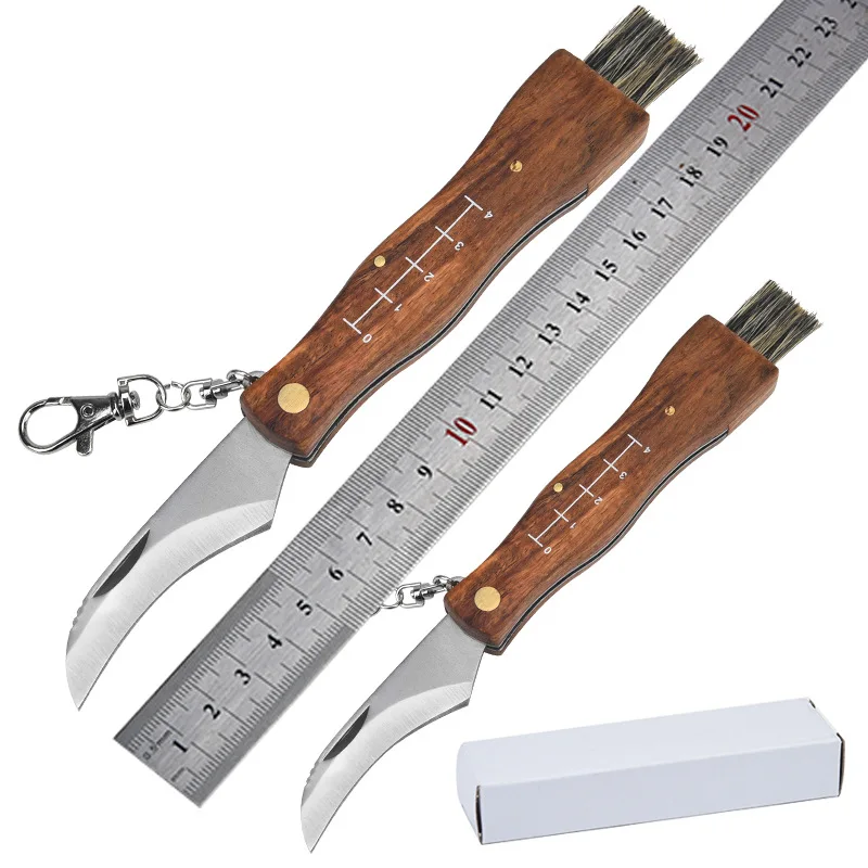Многофункционален Сгъваем Нож-четка за външно мини-гъби ножа EDC с дървена дръжка от неръждаема стомана, Остър за къмпинг, лов, оцеляване Изображение 1