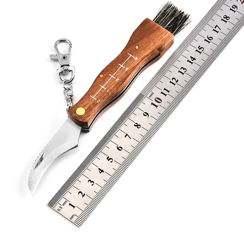 Многофункционален Сгъваем Нож-четка за външно мини-гъби ножа EDC с дървена дръжка от неръждаема стомана, Остър за къмпинг, лов, оцеляване Изображение 4
