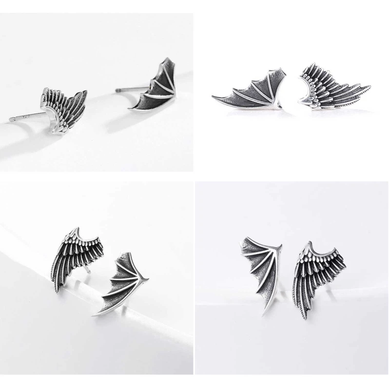 Асиметрични обеци в формата на крилата на ангела, обеци с мърляв темперамент Изображение 2