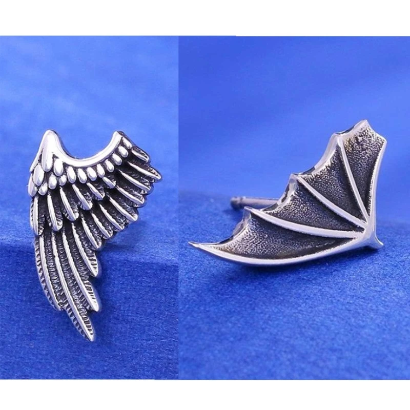Асиметрични обеци в формата на крилата на ангела, обеци с мърляв темперамент Изображение 5