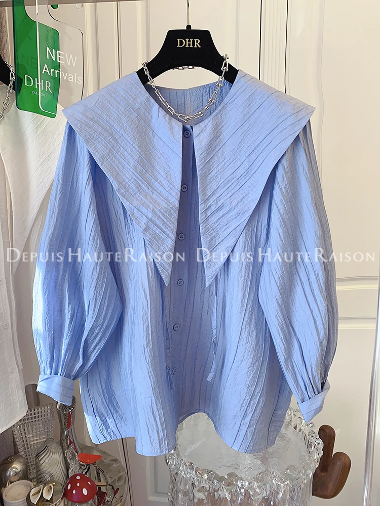 SuperAen, Корея, Пролет-Лято 2023, Нова дизайнерска контрастная двупластова блуза с яка кукла за жени Изображение 0